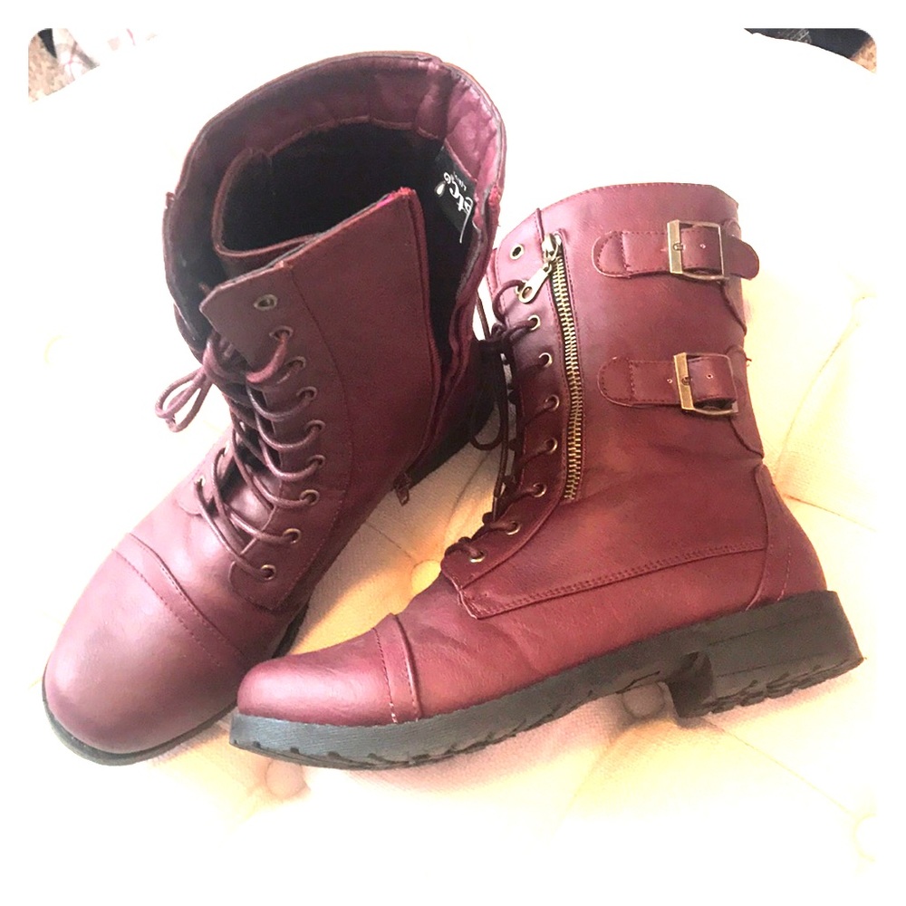 Women's Burgundy Combat Boots, size L (8.5-9.5)